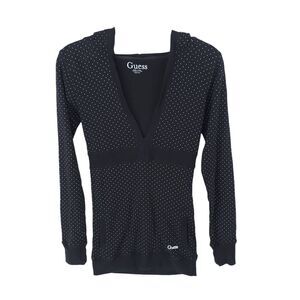 Guess Sweater Womens Small Y2K Pullover Hoodie V Neck Stretch Knit Logo Vintage